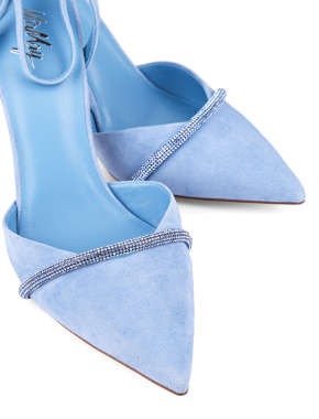 Жіночі туфлі MiaMay велюрові блакитні c тонким ремінцем - фото 5 - Miraton