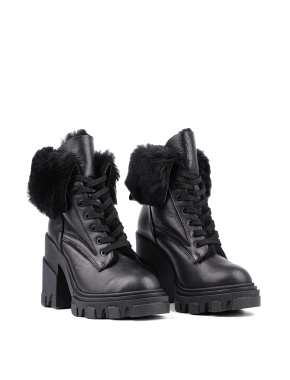 Жіночі черевики чорні шкіряні з підкладкою із натурального хутра - фото 3 - Miraton