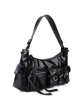 Жіноча сумка карго MIRATON з екошкіри чорна з накладними кишенями - фото 2 - Miraton