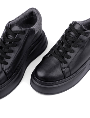 Женские кроссовки черные кожаные с подкладкой из войлока - фото 5 - Miraton