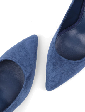 Женские туфли с острым носком синие велюровые - фото 5 - Miraton