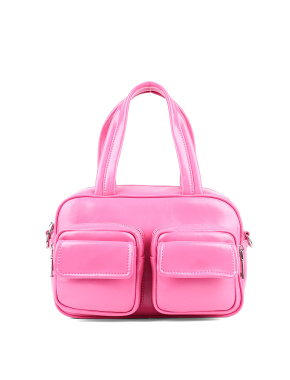 Жіноча сумка карго MIRATON шкіряна рожева з накладними кишенями - фото 1 - Miraton