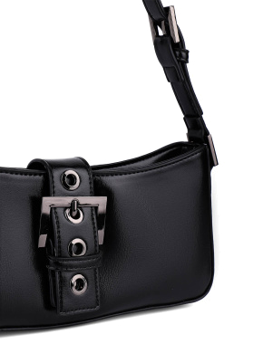 Жіноча сумка багет MIRATON з екошкіри чорна з декоративною застібкою - фото 4 - Miraton