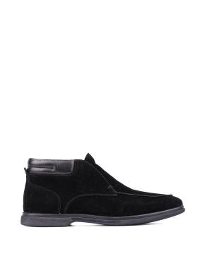 Мужские ботинки лоферы черные замшевые с подкладкой байка - фото 1 - Miraton
