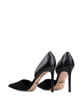 Жіночі туфлі-човники дорсей MIRATON шкіряні чорні з тисненням - фото 4 - Miraton