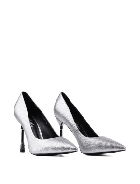 Женские туфли с острым носком серебряные глиттер - фото 3 - Miraton