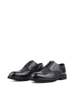 Чоловічі туфлі броги чорні шкіряні з підкладкою з повсті - фото 3 - Miraton