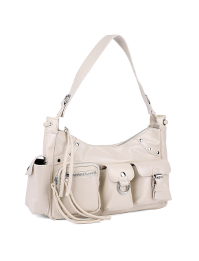 Жіноча сумка карго MIRATON з екошкіри молочного кольору з накладними кишенями - фото 2 - Miraton