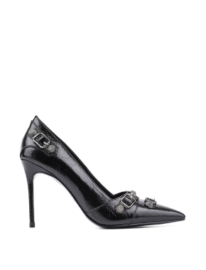 Жіночі туфлі з гострим носком чорні шкіряні - фото 1 - Miraton