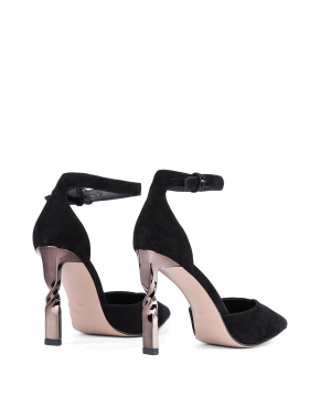 Жіночі туфлі MIRATON велюрові чорні з тонким ремінцем - фото 4 - Miraton