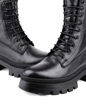 Жіночі черевики берці чорні шкіряні з підкладкою із натурального хутра - фото 3 - Miraton