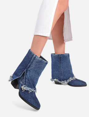 Жіночі черевики козаки MIRATON сині джинсові - фото 1 - Miraton