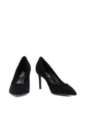 Женские туфли с острым носком черные велюровые - фото 5 - Miraton