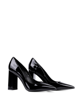 Жіночі туфлі-човники MIRATON лакові чорні на стійких підборах - фото 2 - Miraton