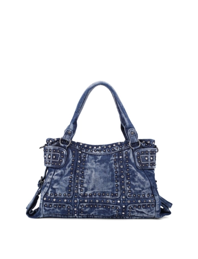 Женская сумка шоппер MIRATON джинсовая синяя с фурнитурой фото 1