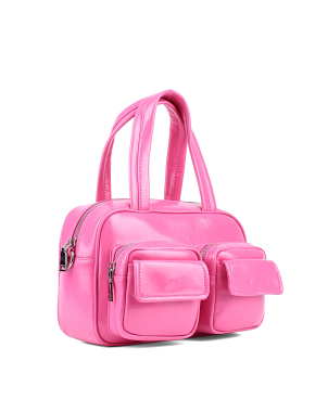 Женская сумка карго MIRATON кожаная розовая с накладными карманами - фото 2 - Miraton