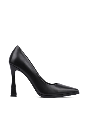 Женские туфли-лодочки MIRATON черные на расклешенном каблуке - фото 1 - Miraton