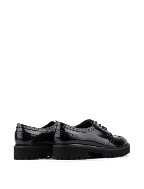 Женские туфли броги черные кожаные - фото 4 - Miraton