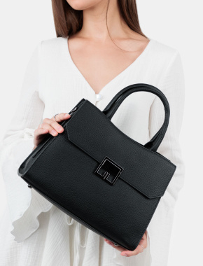 Жіноча сумка леді лайк MIRATON шкіряна чорна з декоративною застібкою - фото 1 - Miraton
