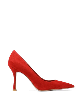 Женские туфли с острым носком красные велюровые - фото 1 - Miraton