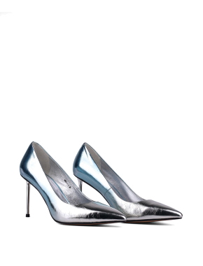 Жіночі туфлі човники MIRATON шкіряні срібного кольору - фото 3 - Miraton