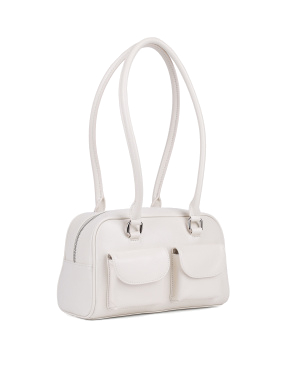 Жіноча сумка карго MIRATON шкіряна молочна з накладними кишенями - фото 2 - Miraton