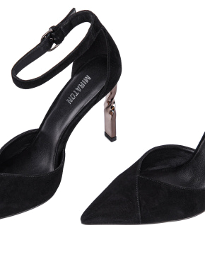 Жіночі туфлі MIRATON велюрові чорні з тонким ремінцем - фото 5 - Miraton