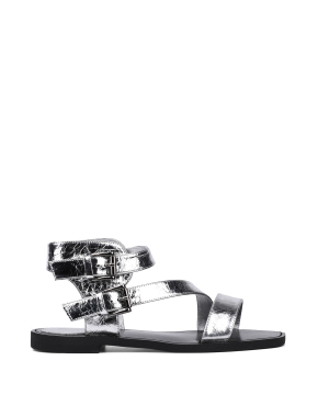 Жіночі сандалі MIRATON шкіряні срібного кольору з ремінцями - фото 1 - Miraton