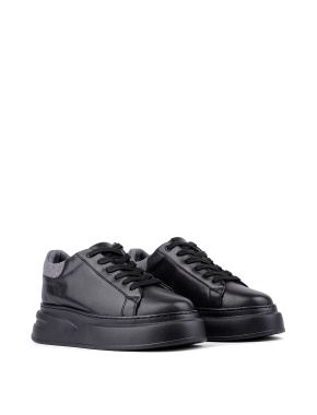Жіночі кросівки чорні шкіряні з підкладкою з повсті - фото 3 - Miraton