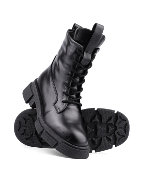 Жіночі черевики чорні шкіряні з підкладкою із натурального хутра - фото 2 - Miraton