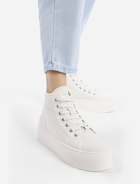 Жіночі черевики тканинні білі хайтопи - фото 1 - Miraton