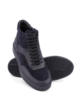 Мужские ботинки спортивные синие кожаные с подкладкой байка - фото 2 - Miraton