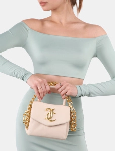 Женская сумка кросс-боди Juicy Couture из экокожи бежевая с логотипом - фото  - Miraton