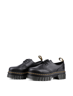 Женские туфли дерби Dr. Martens кожаные черные на чанки подошве - фото 2 - Miraton