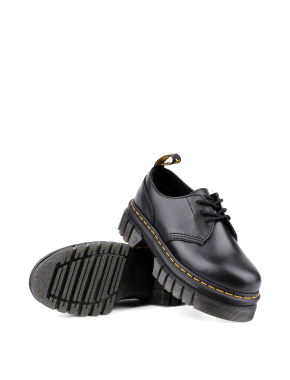 Женские туфли дерби Dr. Martens кожаные черные на чанки подошве - фото 2 - Miraton