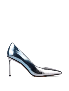 Жіночі туфлі човники MIRATON шкіряні срібного кольору - фото 1 - Miraton