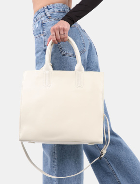 Жіноча сумка тоут MIRATON шкіряна молочного кольору - фото 1 - Miraton