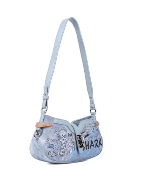 Женская сумка через плечо MIRATON из экокожи голубая с принтом - фото 2 - Miraton