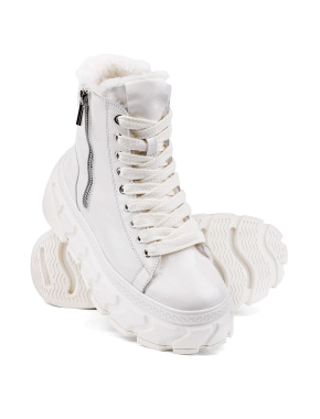 Жіночі черевики спортивні бiлого кольору наплакові з підкладкою iз натурального хутра - фото 2 - Miraton
