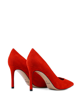 Женские туфли с острым носком красные велюровые - фото 4 - Miraton