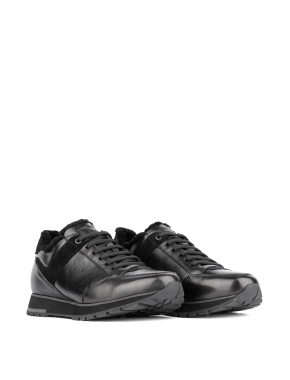 Чоловічі кросівки чорні шкіряні з підкладкою із натурального хутра - фото 2 - Miraton