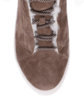 Жіночі черевики хайтопи коричневі велюрові із підкладкою з натурального хутра - фото 4 - Miraton