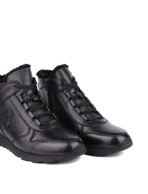 Чоловічі черевики спортивні чорні шкіряні із підкладкою з натурального хутра - фото 5 - Miraton