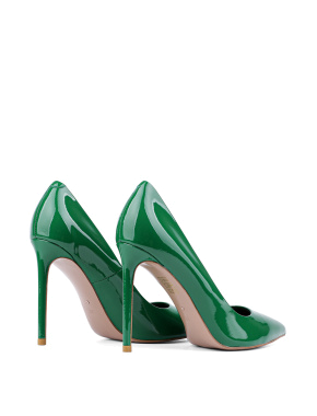 Жіночі туфлі з гострим носком зелені лакові - фото 4 - Miraton