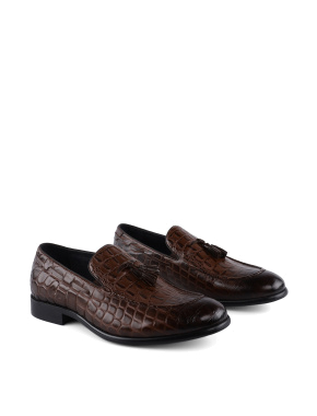 Чоловічі туфлі лофери шкіряні коричневі з тисненням крокодил - фото 2 - Miraton