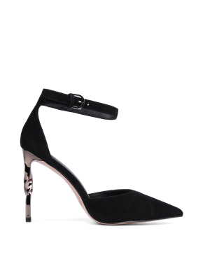 Жіночі туфлі MIRATON велюрові чорні з тонким ремінцем - фото 1 - Miraton