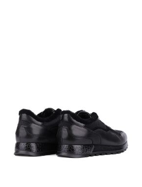 Мужские кроссовки черные кожаные с подкладкой из натурального меха - фото 3 - Miraton