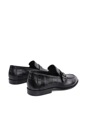 Мужские туфли монки кожаные черные с тиснением крокодил - фото 3 - Miraton
