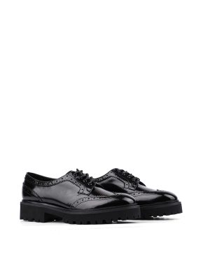 Женские туфли броги черные кожаные - фото 3 - Miraton