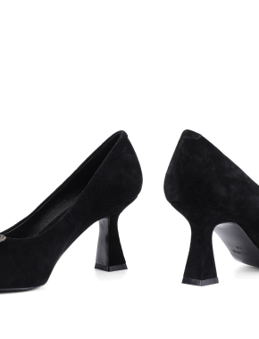 Женские туфли с острым носком черные велюровые - фото 2 - Miraton